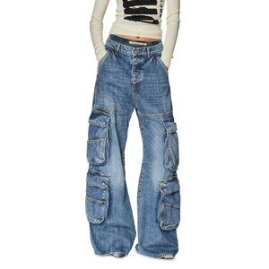Diesel D-Sire Wide Leg Cargo Jeans Medium Blue Size 25